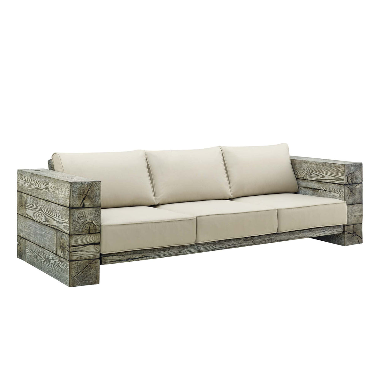 Manteo Rustic Coastal Outdoor Patio Sunbrella® Sofa - Driftwood Finish & Weather-Resistant Seating