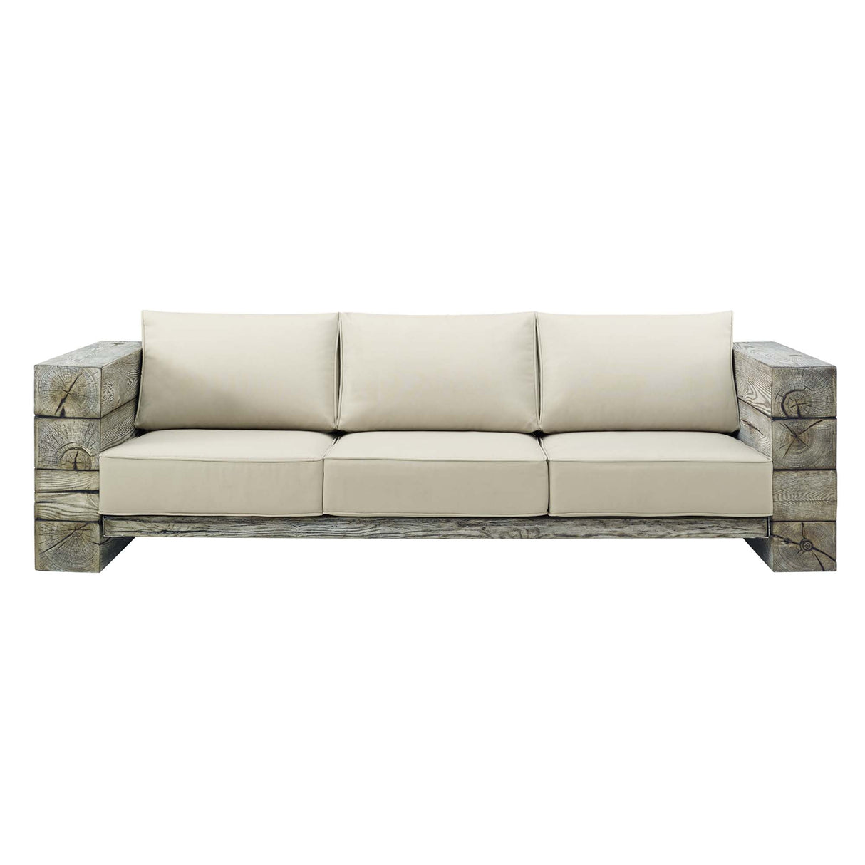 Manteo Rustic Coastal Outdoor Patio Sunbrella® Sofa - Driftwood Finish & Weather-Resistant Seating