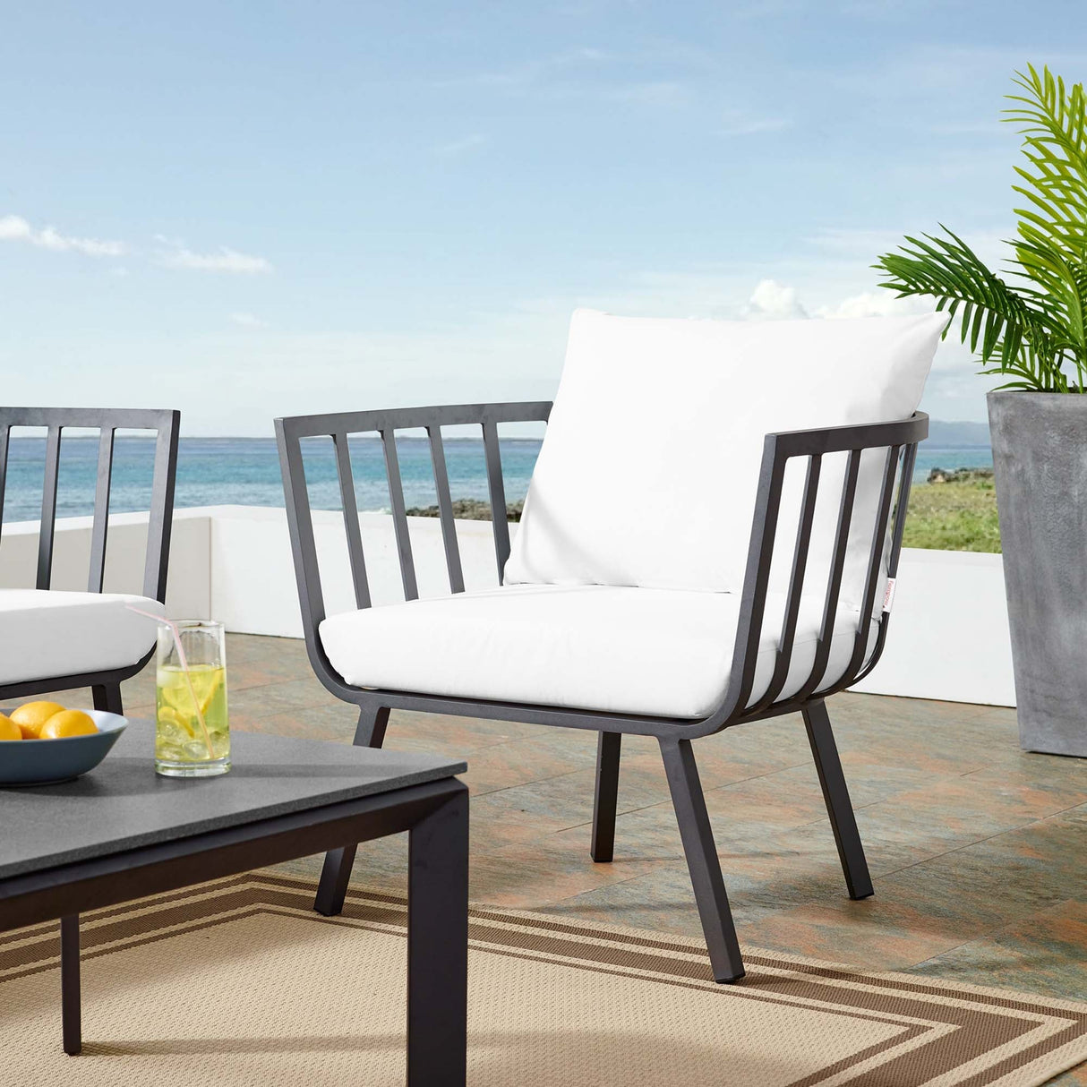 Riverside Outdoor Patio Aluminum Armchair - Coastal Modern & All-Weather Poolside Seating