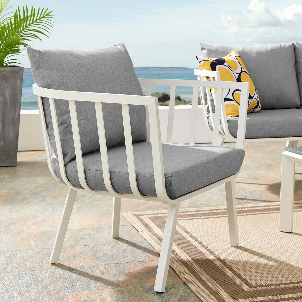 Riverside Outdoor Patio Aluminum Armchair - Coastal Modern & All-Weather Poolside Seating