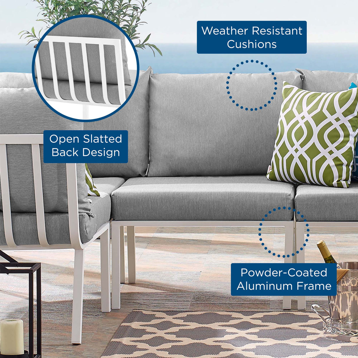 Riverside Outdoor Patio Aluminum Armless Chair - Coastal Modern & Modular Seating