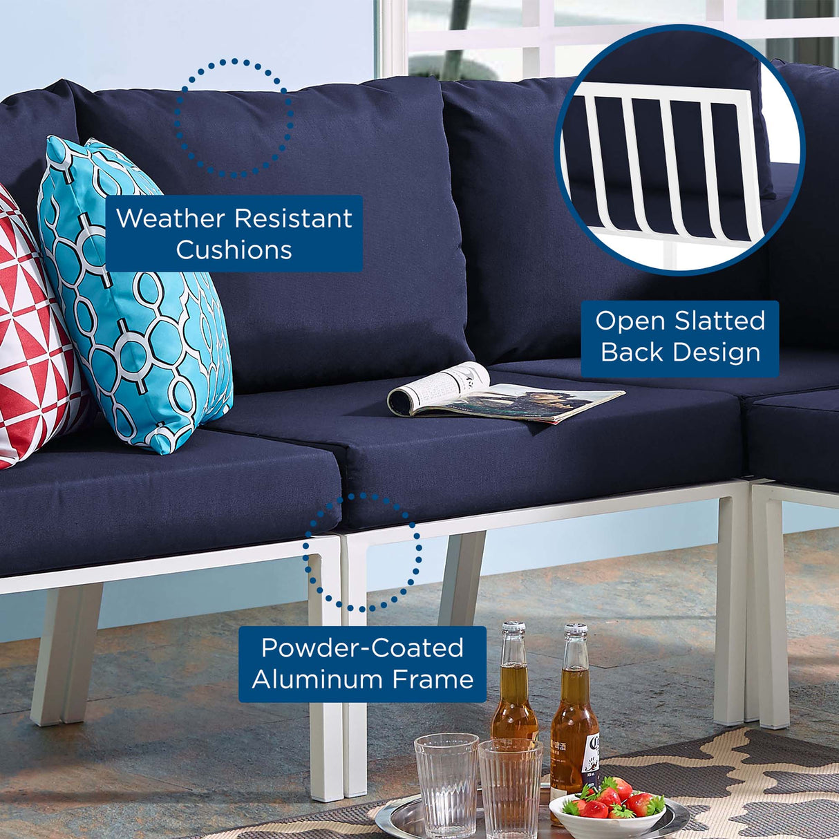 Riverside Outdoor Patio Aluminum Armless Chair - Coastal Modern & Modular Seating