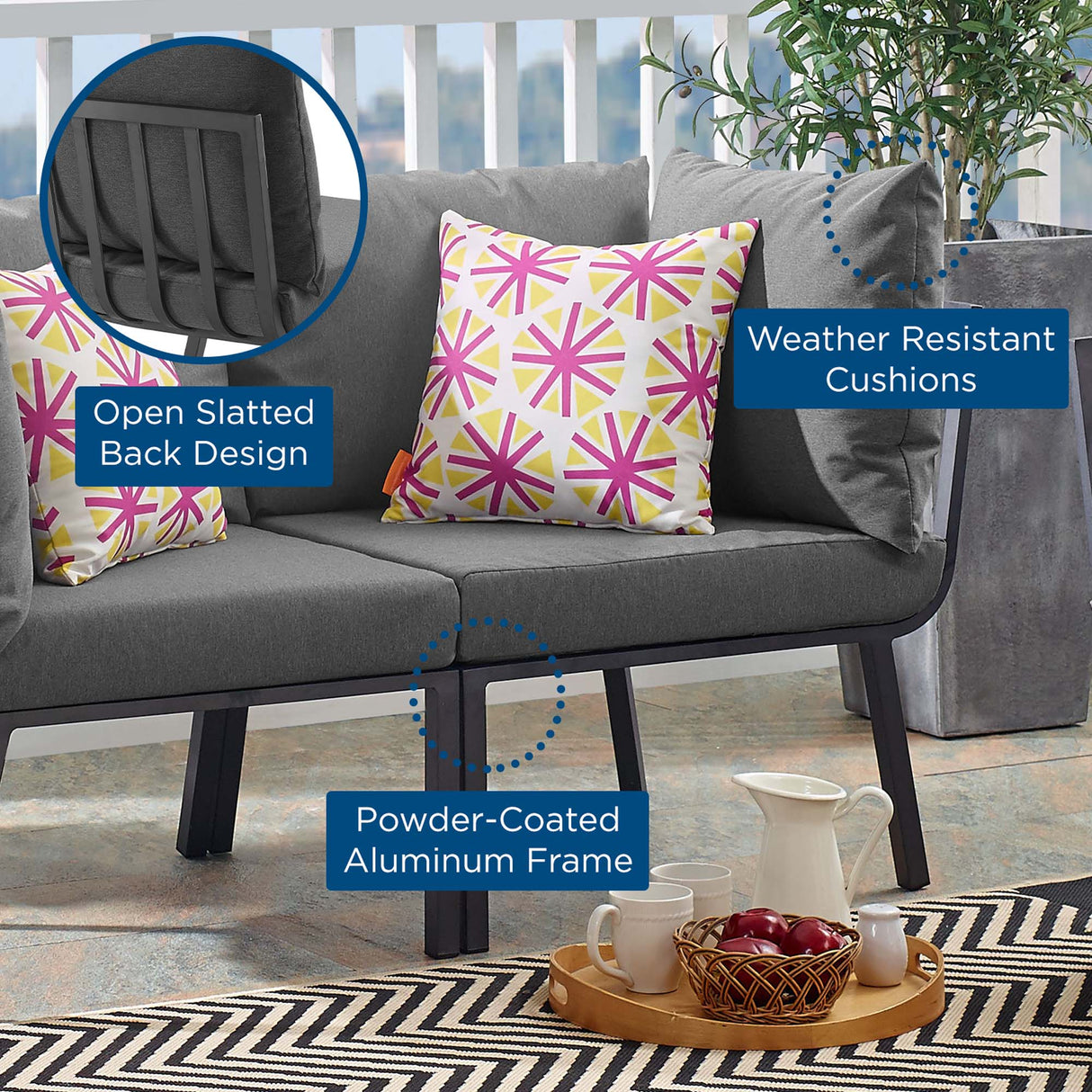 Riverside Outdoor Patio Aluminum Corner Chair - Coastal Modern & Modular Sectional Component
