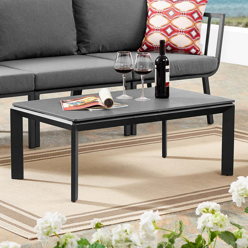 Riverside Aluminum Outdoor Patio Coffee Table - Gray Weather Resistant Cement Top Table for Patio, Deck, Porch & Poolside