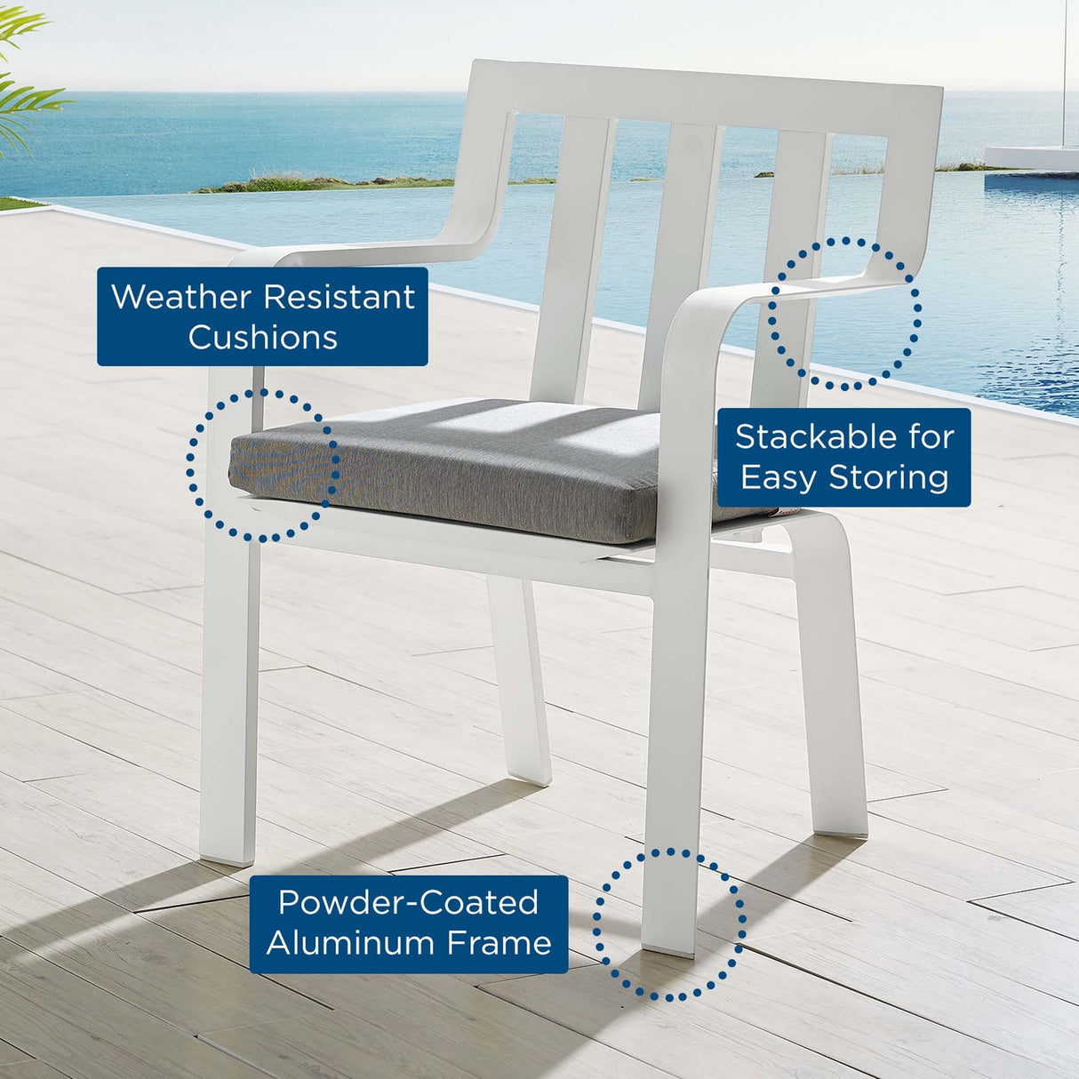 Baxley Stackable Outdoor Patio Aluminum Dining Armchair - Coastal Modern & UV-Resistant