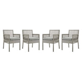 Aura Dining Armchair Outdoor Patio Wicker Rattan Set of 4 - Modern Coastal & Weather-Resistant