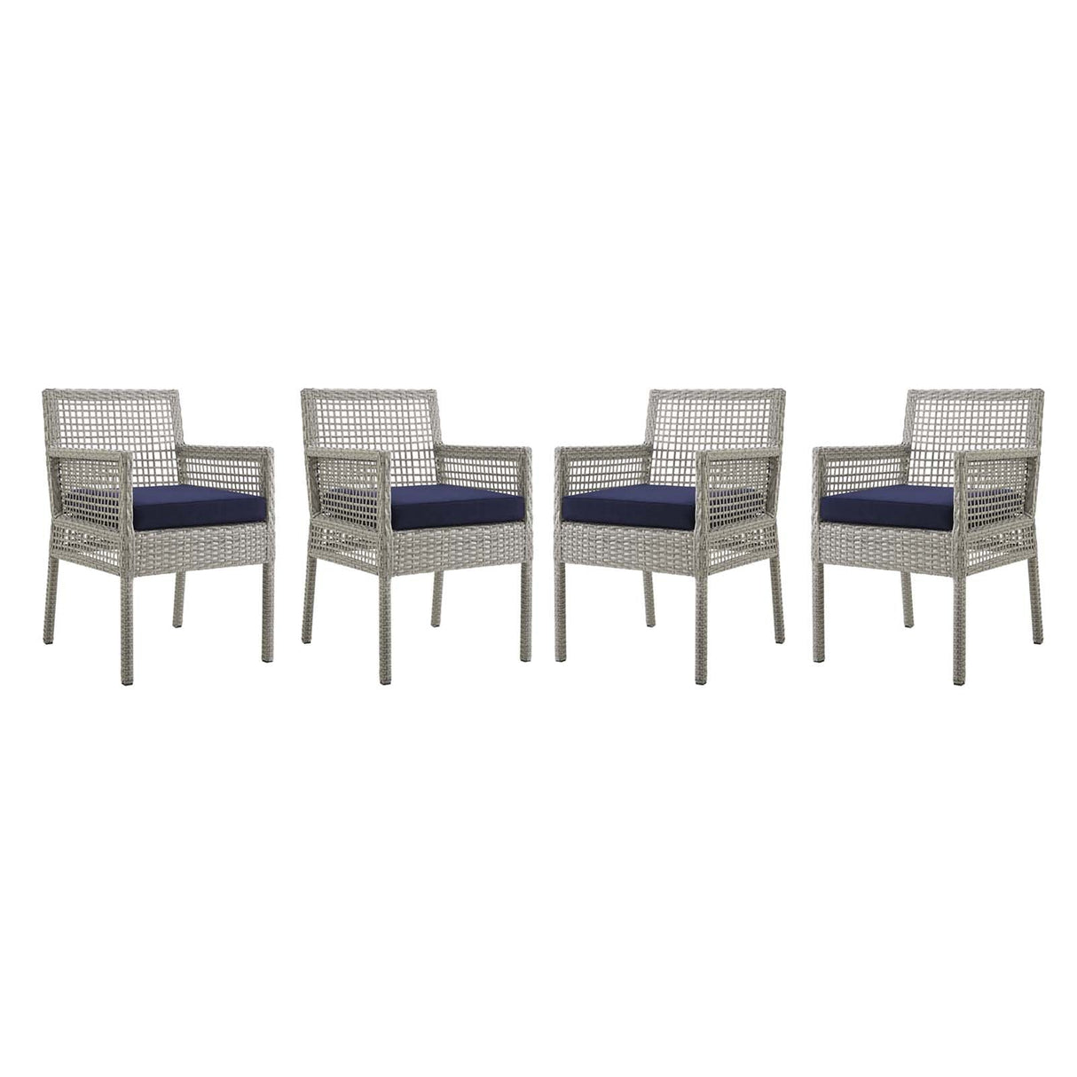 Aura Dining Armchair Outdoor Patio Wicker Rattan Set of 4 - Modern Coastal & Weather-Resistant