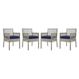 Aura Dining Armchair Outdoor Patio Wicker Rattan Set of 4 - Modern Coastal & Weather-Resistant
