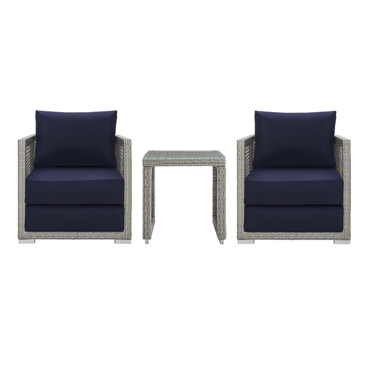 Aura 3 Piece Outdoor Patio Wicker Rattan Set - Modern Coastal & Weather-Resistant