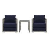 Aura 3 Piece Outdoor Patio Wicker Rattan Set - Modern Coastal & Weather-Resistant