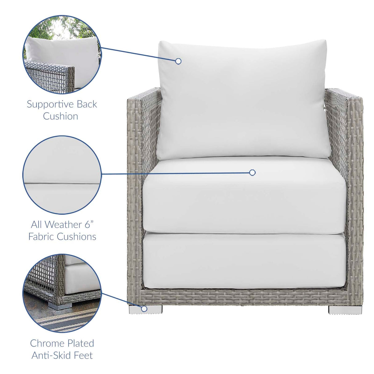Aura 3 Piece Outdoor Patio Wicker Rattan Set - Modern Coastal & Weather-Resistant
