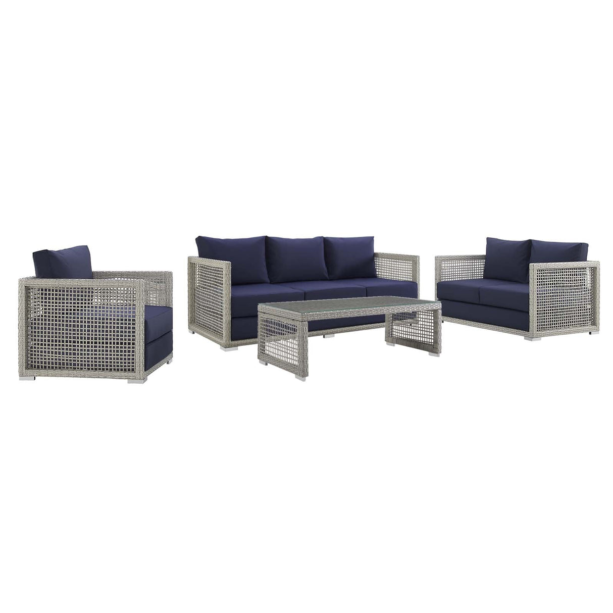 Aura 4 Piece Outdoor Patio Wicker Rattan Set - Modern Coastal & Weather-Resistant