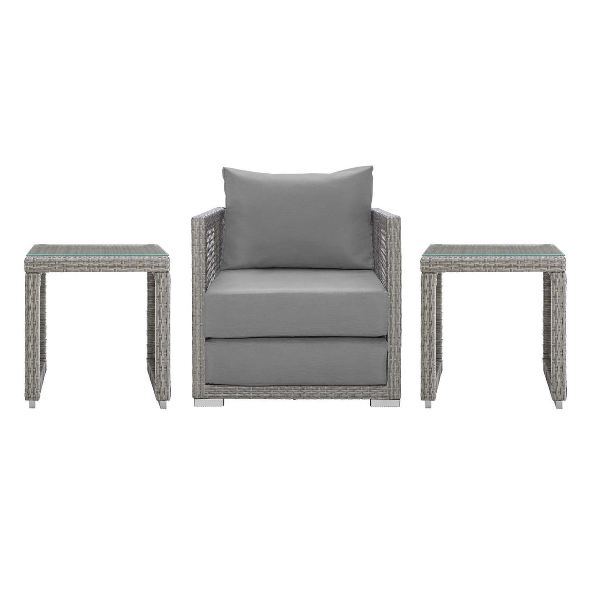 Aura 3 Piece Outdoor Patio Wicker Rattan Set - Contemporary Coastal & Weather-Resistant