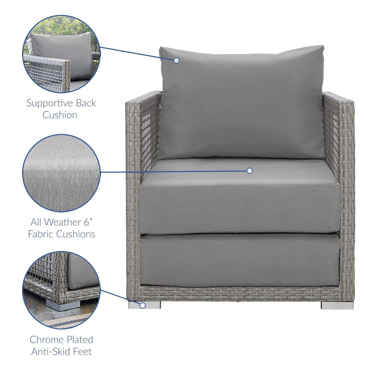 Aura 3 Piece Outdoor Patio Wicker Rattan Set - Contemporary Coastal & Weather-Resistant