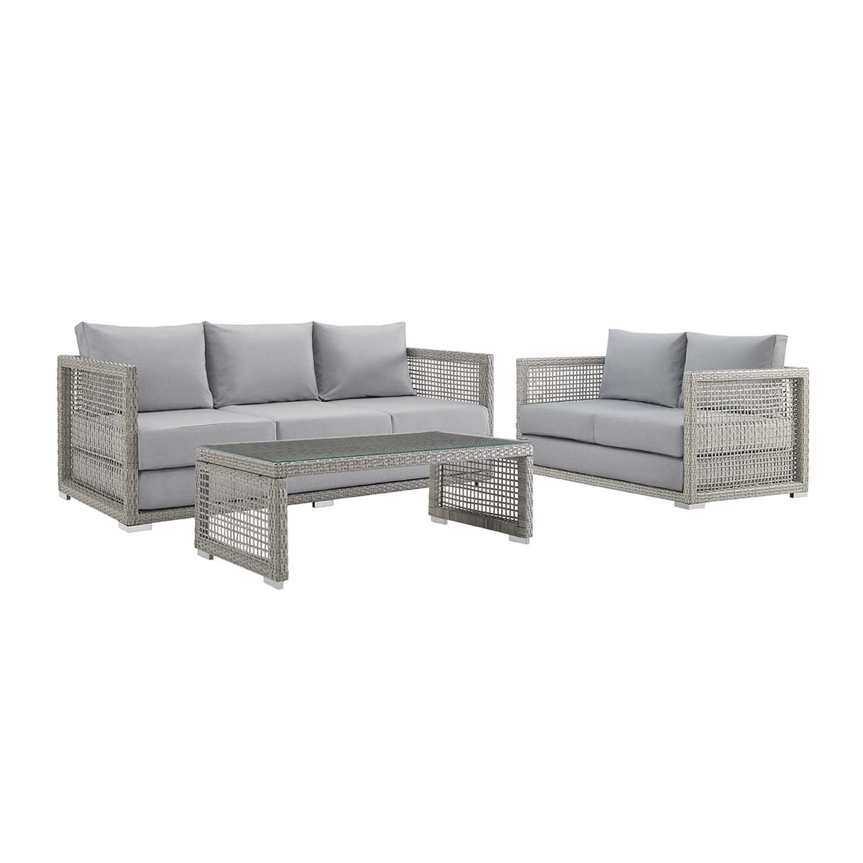 Aura 3 Piece Outdoor Patio Wicker Rattan Set - Modern Coastal & Weather-Resistant