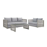 Aura 3 Piece Outdoor Patio Wicker Rattan Set - Modern Coastal & Weather-Resistant