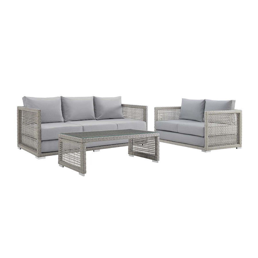 Aura 3 Piece Outdoor Patio Wicker Rattan Set - Modern Coastal & Weather-Resistant
