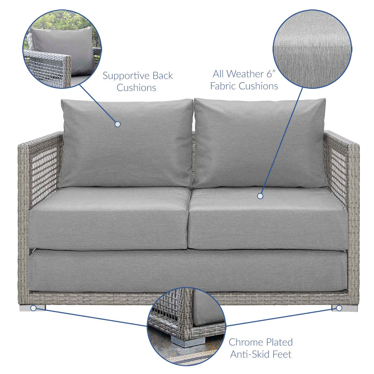 Aura 3 Piece Outdoor Patio Wicker Rattan Set - Modern Coastal & Weather-Resistant