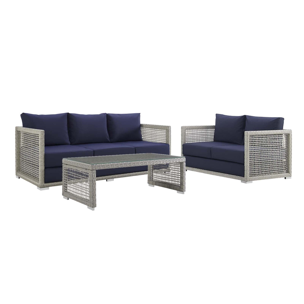 Aura 3 Piece Outdoor Patio Wicker Rattan Set - Modern Coastal & Weather-Resistant