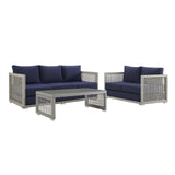 Aura 3 Piece Outdoor Patio Wicker Rattan Set - Modern Coastal & Weather-Resistant