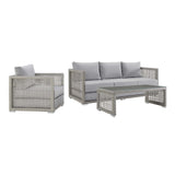 Aura 3 Piece Outdoor Patio Wicker Rattan Set - Modern Coastal & Weather-Resistant Lounge
