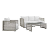 Aura 3 Piece Outdoor Patio Wicker Rattan Set - Modern Coastal & Weather-Resistant Lounge
