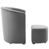 Divulge Performance Velvet Arm Chair and Ottoman Set - Mid-Century Modern & Space-Saving Seating