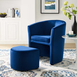 Divulge Performance Velvet Arm Chair and Ottoman Set - Mid-Century Modern & Space-Saving Seating