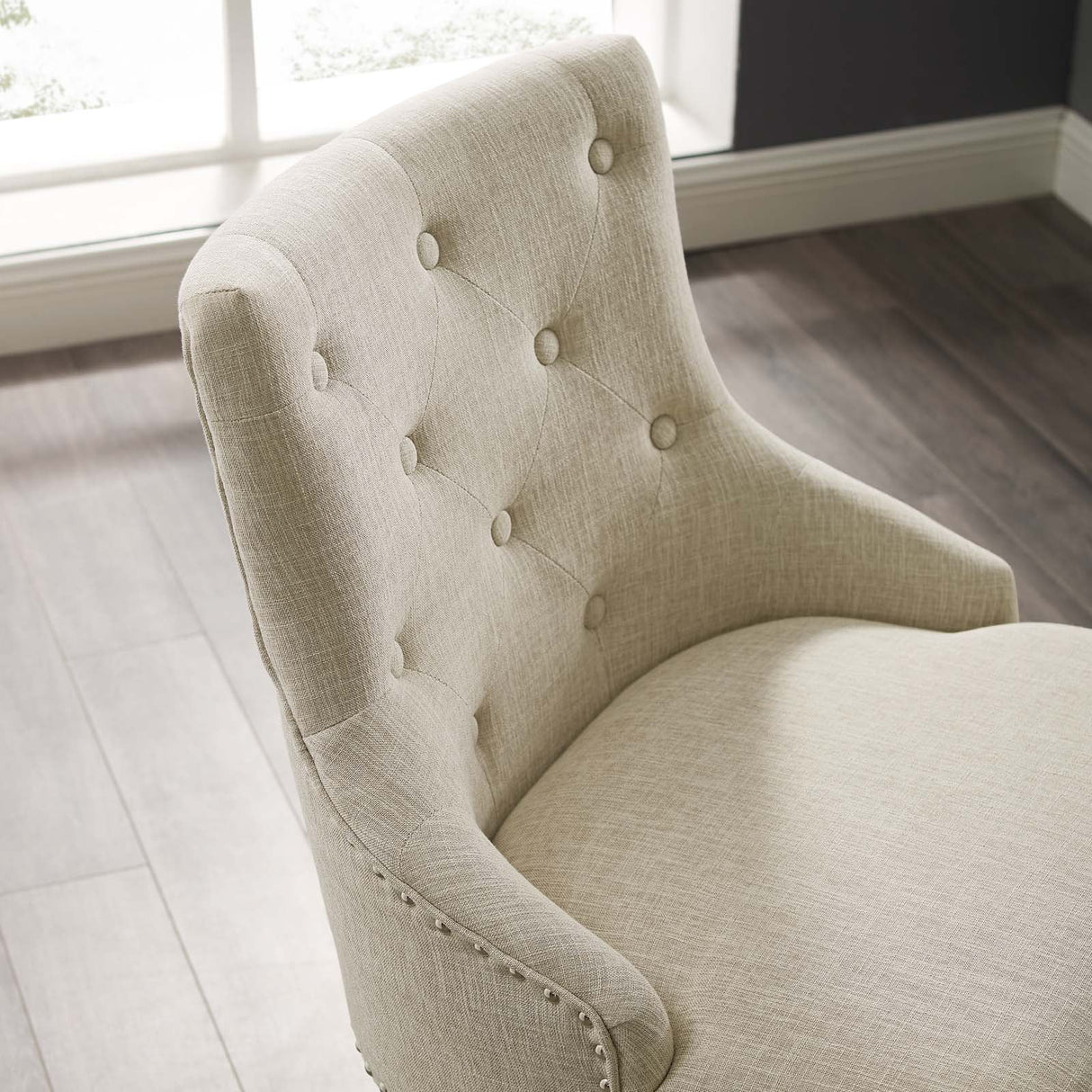 Regent Tufted Button Swivel Upholstered Fabric Office Chair - French Vintage Style & Height Adjustable
