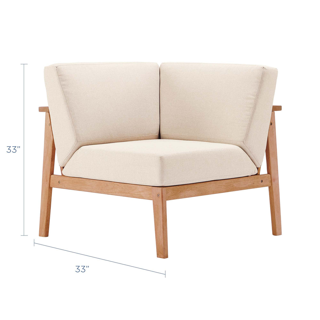 Sedona Outdoor Patio Eucalyptus Wood Sectional Sofa Corner Chair - Modern Coastal & Weather-Resistant