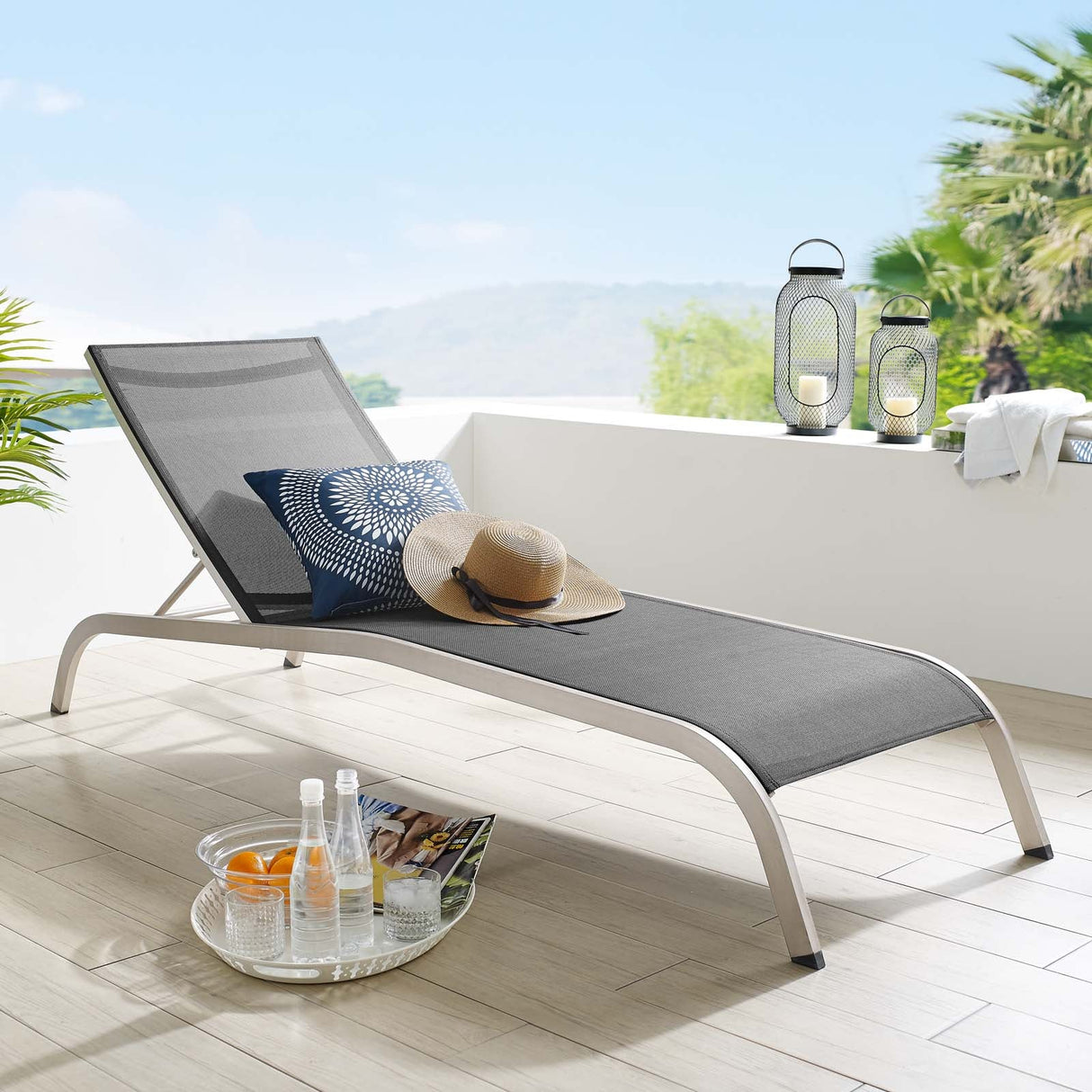 Savannah Mesh Chaise Outdoor Patio Aluminum Lounge Chair - Vintage Glamour & Weather-Resistant