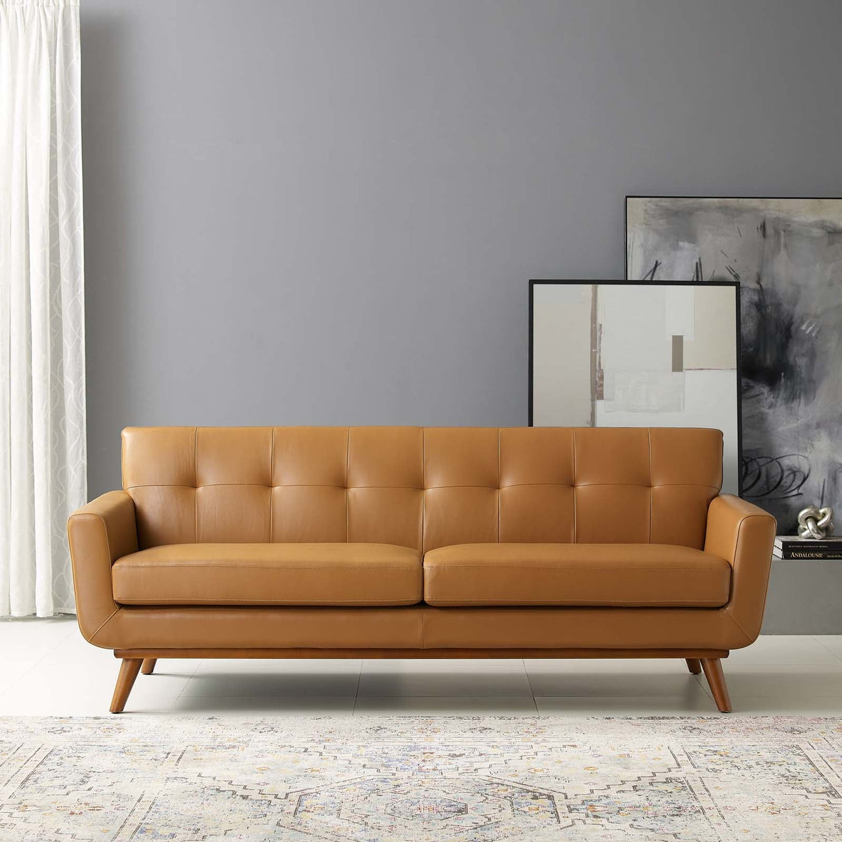 Engage Top-Grain Leather Living Room Lounge Sofa - Mid-Century Modern & Premium Seating