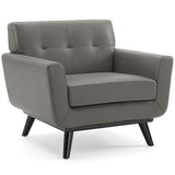 Engage Top-Grain Leather Living Room Lounge Accent Armchair - Mid-Century Modern & Top-Grain Leather