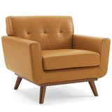 Engage Top-Grain Leather Living Room Lounge Accent Armchair - Mid-Century Modern & Top-Grain Leather