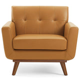 Engage Top-Grain Leather Living Room Lounge Accent Armchair - Mid-Century Modern & Top-Grain Leather