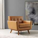 Engage Top-Grain Leather Living Room Lounge Accent Armchair - Mid-Century Modern & Top-Grain Leather