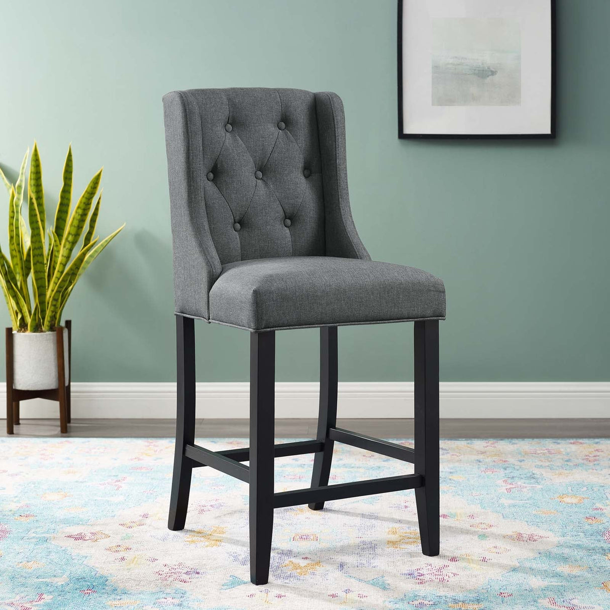 Baronet Tufted Button Upholstered Fabric Counter Stool - Modern Glam & Dense Foam Seating