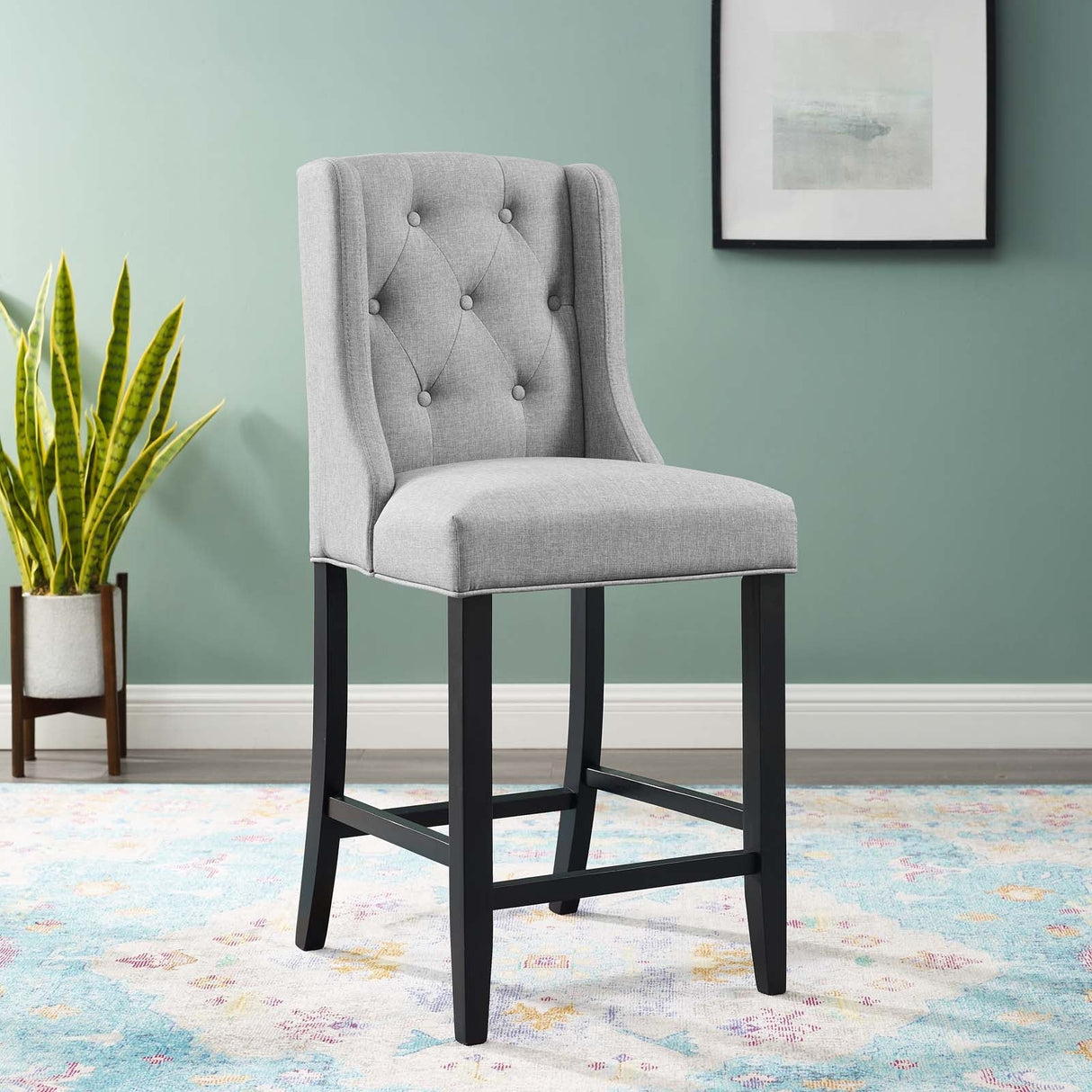 Baronet Tufted Button Upholstered Fabric Counter Stool - Modern Glam & Dense Foam Seating