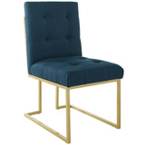 Privy Gold Stainless Steel Upholstered Fabric Dining Accent Chair - Glam Deco & Gold Geometric Base