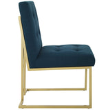 Privy Gold Stainless Steel Upholstered Fabric Dining Accent Chair - Glam Deco & Gold Geometric Base