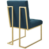 Privy Gold Stainless Steel Upholstered Fabric Dining Accent Chair - Glam Deco & Gold Geometric Base