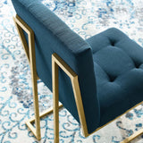 Privy Gold Stainless Steel Upholstered Fabric Dining Accent Chair - Glam Deco & Gold Geometric Base