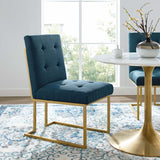 Privy Gold Stainless Steel Upholstered Fabric Dining Accent Chair - Glam Deco & Gold Geometric Base
