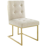 Privy Gold Stainless Steel Upholstered Fabric Dining Accent Chair - Glam Deco & Gold Geometric Base