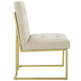 Privy Gold Stainless Steel Upholstered Fabric Dining Accent Chair - Glam Deco & Gold Geometric Base
