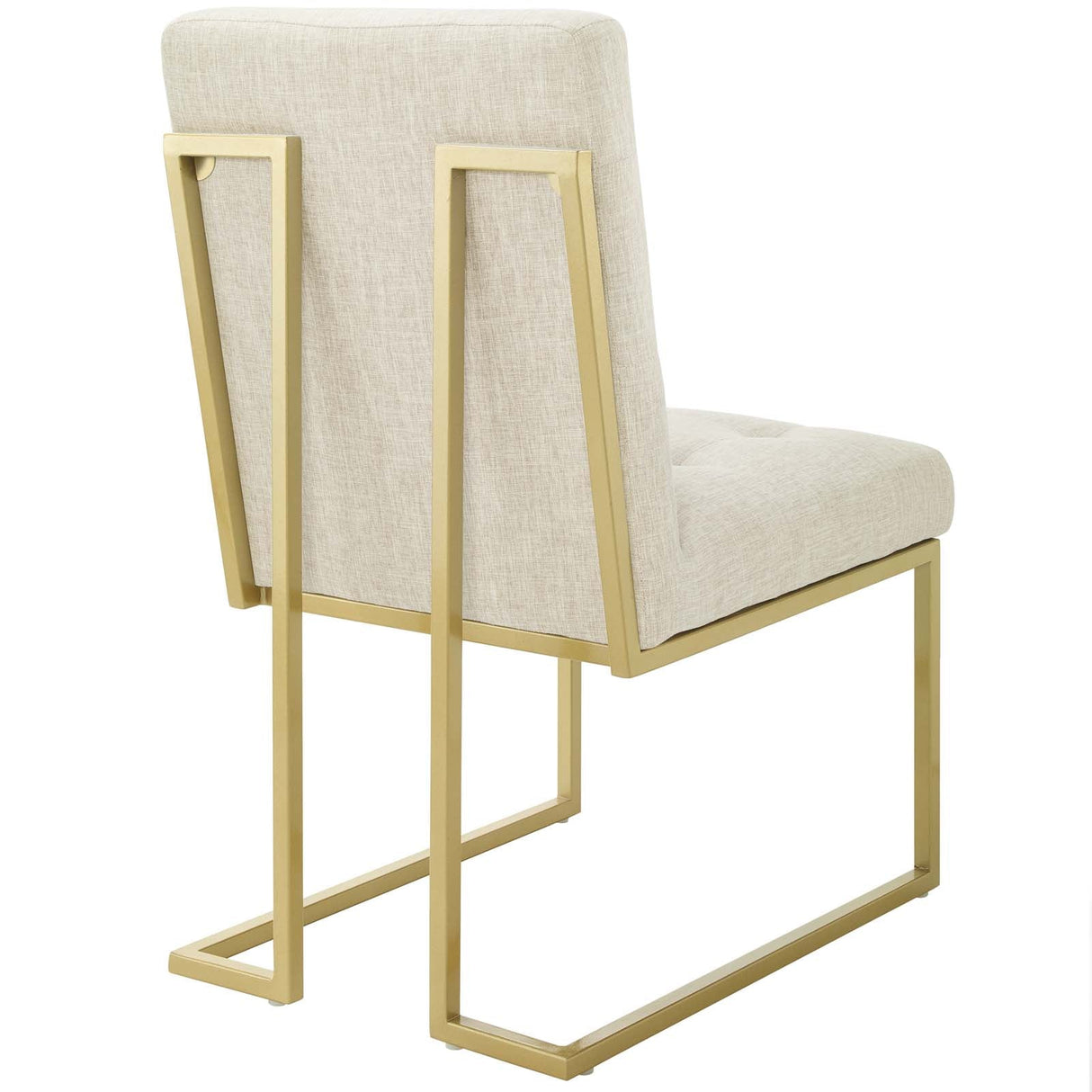 Privy Gold Stainless Steel Upholstered Fabric Dining Accent Chair - Glam Deco & Gold Geometric Base