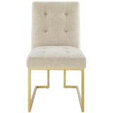 Privy Gold Stainless Steel Upholstered Fabric Dining Accent Chair - Glam Deco & Gold Geometric Base