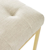 Privy Gold Stainless Steel Upholstered Fabric Dining Accent Chair - Glam Deco & Gold Geometric Base
