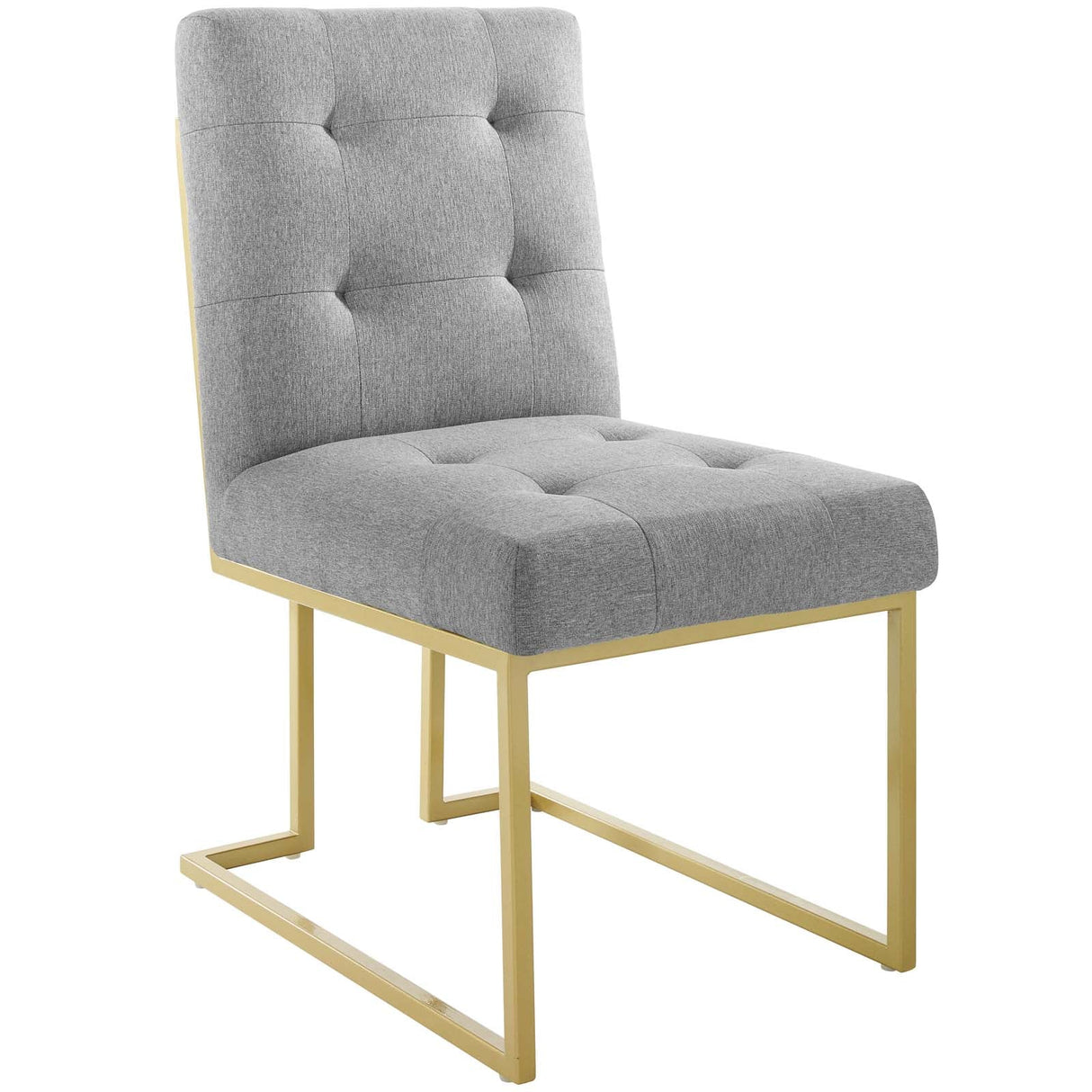 Privy Gold Stainless Steel Upholstered Fabric Dining Accent Chair - Glam Deco & Gold Geometric Base