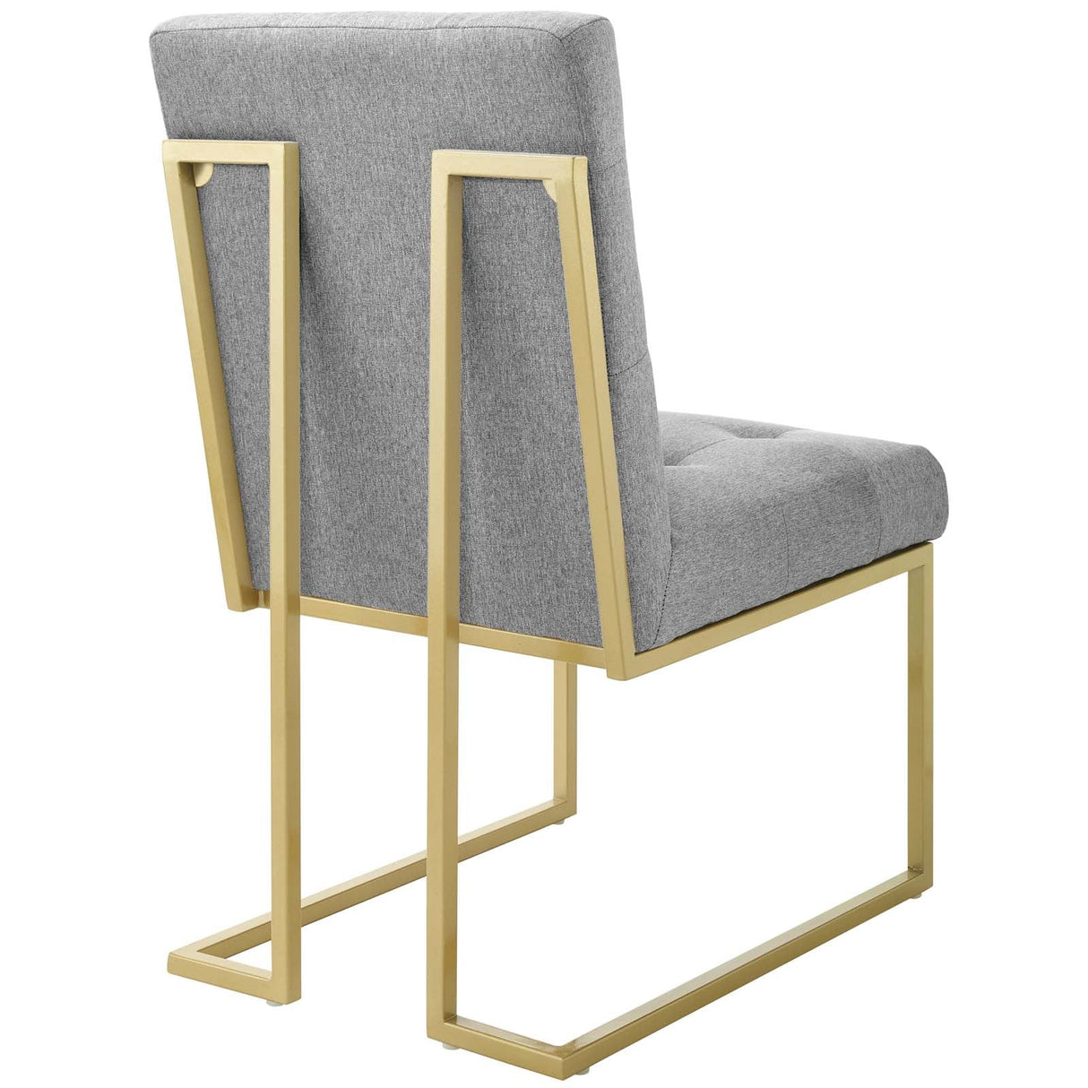 Privy Gold Stainless Steel Upholstered Fabric Dining Accent Chair - Glam Deco & Gold Geometric Base